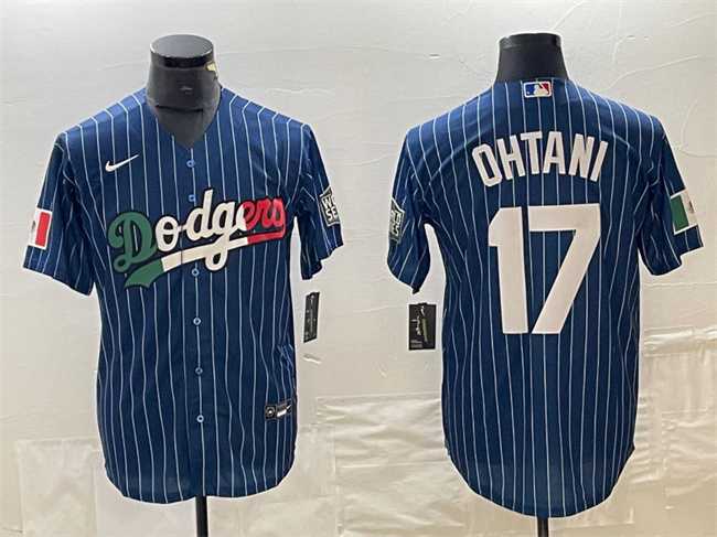 Mens Los Angeles Dodgers #17 Shohei Ohtani Navy Cool Base With Patch Stitched Baseball Jerseys